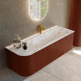 Mondiaz Kurve-dlux 135cm badmeubel ronding links ruby met 1 lade en deur en wastafel big medium kraangat rechts glace