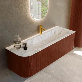 Mondiaz Kurve-dlux 135cm badmeubel ronding links ruby met 1 lade en deur en wastafel big medium kraangat rechts glace
