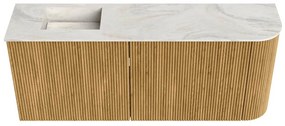Mondiaz Joya DLux 100cm toiletmeubel ronding rechts oak met wastafel faye links zonder kraangat ostra