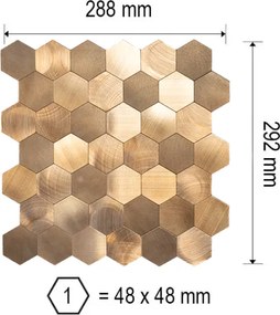 Zelfklevend Mozaïek Hexagon Brons Koper - 29.5 cm x 29.5 cm x 0.4 cm | 0.5 kg | Paneli zelfklevende steenstrips