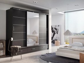 Kledingkast Fresno 100, Zwart, 215x250x63cm, 244 kg, Kledingkast deuren: Schuivend, Aantal planken: 6, Aantal planken: 6