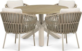 Tuinset Ronde Tuintafel 4 personen 120 cm Rope Zand/Beige Coco Elara/Rockville