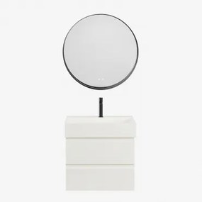 Ona Zwevend Badkamermeubelset Van Hout En Essenfineer Met Geïntegreerde Wastafel Wit & Round Led And Antifog Zwart Ø80 Cm Kimacs & - Sklum