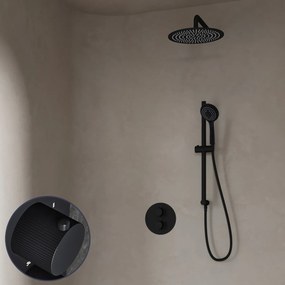 Saniclear Nero Stripes inbouw regendouche rond met 20cm hoofddouche, muurarm, 3 standen handdouche en glijstang zwart mat