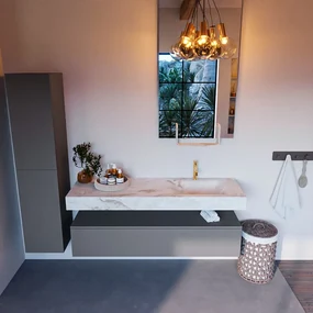 Mondiaz Alan DLux badmeubel 150cm plata 1 lade met wastafel frappe rechts 1 kraangat
