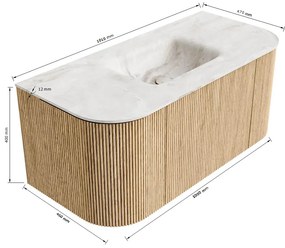 Mondiaz Kurve-dlux 100cm badmeubel ronding links/rechts ruby met 1 lade en 2 deuren en wastafel grunne midden zonder kraangat opalo