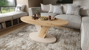 LOVA Eik Artisan/Beige (Champagne) - OVALE SALONTAFEL 110x60 cm MODERNE KOFFIETAFEL