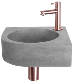 Differnz Cleo fonteinset - 31.5x31.5x10cm - Kwartrond - 1 kraangat - Recht rose koper kraan - Beton Grijs 38.401.28