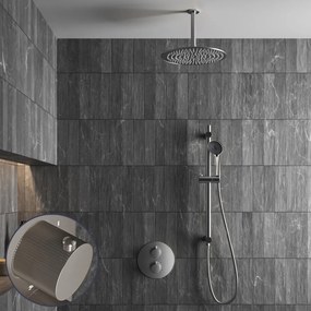 Saniclear Exclusive Stripes inbouw regendouche rond met 20cm hoofddouche, plafondarm, 3 standen handdouche en glijstang RVS