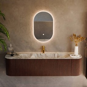 Mondiaz Kurve-dlux 170cm badmeubel ronding links/rechts ruby met 1 lade en 2 deuren en wastafel big large midden 1 kraangat glace