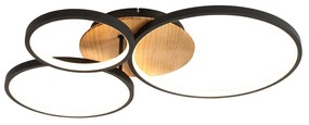 Plafondlamp zwart met hout incl. LED 3-staps dimbaar 3-lichts - Alec