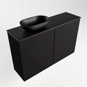 Mondiaz Fowy toiletmeubel 80cm urban met zwarte waskom links en kraangat