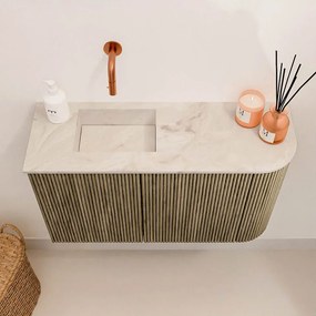 Mondiaz Joya DLux 70cm toiletmeubel ronding rechts dusk met wastafel faye links zonder kraangat frappe