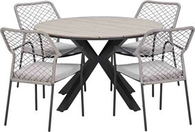 Garden Impressions Ross tuinset sand 5-delig - Tulli tuintafel light teak look Ø122 cm