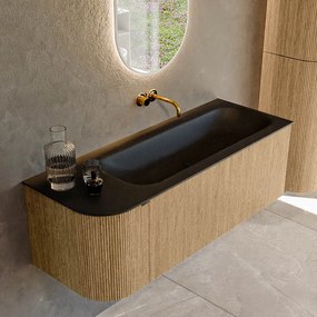 Mondiaz Kurve 125cm badmeubel ronding links oak met 1 lade en deur en wastafel big medium rechts zonder kraangat urban
