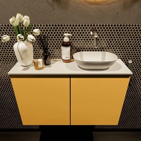 Mondiaz Fowy toiletmeubel 80cm ocher met witte waskom rechts zonder kraangat