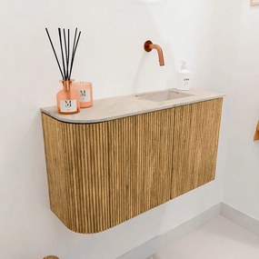 Mondiaz Joya DLux 70cm toiletmeubel ronding links oak met wastafel faye rechts zonder kraangat frappe
