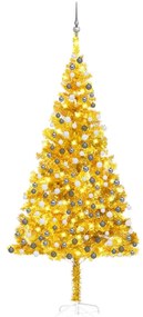 vidaXL Kunstkerstboom met LED's en kerstballen 210 cm PET goudkleurig