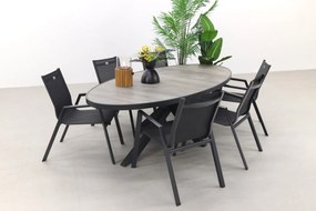 Hartman Napoli/Silva houtlook 240x115 cm. ovale tuinset - stapelbaar - 7-delig