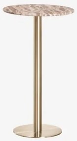 Ronde Hoge Bartafel Ø60 Cm In Natuurlijk Steen Xiren Beige Marmer Panther & Geborsteld Goud - Sklum