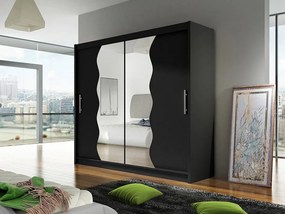 Kledingkast Closico 125, Zwart, 215x180x57cm, 147 kg, Kledingkast deuren: Schuivend, Aantal planken: 5, Aantal planken: 5