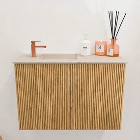 Mondiaz Joya DLux 60cm toiletmeubel oak met wastafel faye links 1 kraangat frappe