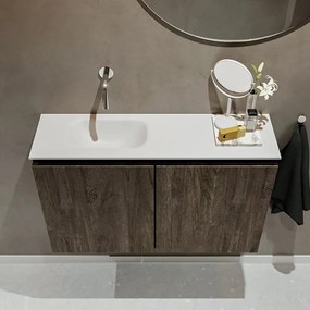 Mondiaz Ture 80cm toiletmeubel dark brown met wastafel talc links geen kraangat