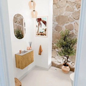 Mondiaz Joya DLux 60cm toiletmeubel ronding rechts oak met wastafel faye links 1 kraangat glace