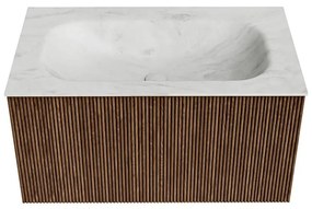 Mondiaz Kurve-dlux 80cm badmeubel walnut met 1 lade en wastafel big small midden 1 kraangat opalo