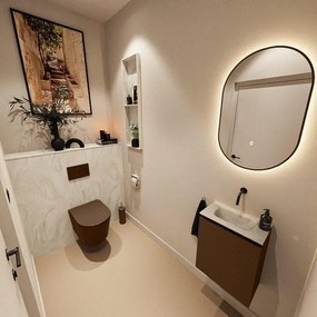 MONDIAZ TURE-DLUX 40cm toiletmeubel Rust. EDEN wastafel Ostra positie midden. Zonder kraangat. TUREDX40RUSM0OST