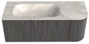 Mondiaz Kurve-dlux 115cm badmeubel ronding rechts shadow met 1 lade en deur en wastafel big small links zonder kraangat ostra