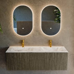 Mondiaz Kurve-dlux 130cm badmeubel shadow met 2 lades en wastafel leaf dubbel 2 kraangaten glace