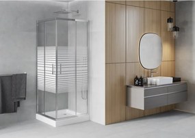 Mexen Rio vierkante douchecabine 70 x 70 cm, witte strepen, chroom + douchebak, wit - 860-070-070-01-20-4510