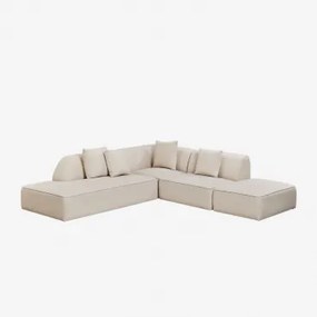 Cardea 3-delige Modulaire Hoekbank Met Chaise Longue Links En Gestoffeerde Poef Stof Chenille Beige – Crème - Sklum