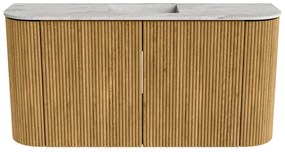 Mondiaz Joya DLux 85cm toiletmeubel ronding links/rechts oak met wastafel faye midden zonder kraangat glace