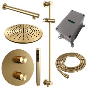 Brauer Gold Edition thermostatische inbouw regendouche met staafhanddouche, rechte muurarm, glijstang en hoofddouche 30cm set 86 messing geborsteld PVD