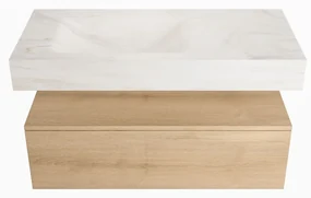 Mondiaz Alan DLux badmeubel 100cm washed oak 1 lade met wastafel ostra links zonder kraangat