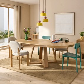 Eettafel, rond, uitschuifbaar, eiken en gefineerd, 4 tot 10 couverts, ULMU