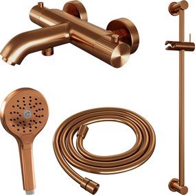 Brauer Stripe thermostatische badkraan met glijstang en 3 standen handdouche koper geborsteld PVD