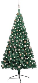 vidaXL Kunstkerstboom met LED's en kerstballen half 210 cm groen