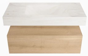 Mondiaz Alan DLux badmeubel 100cm washed oak 1 lade met wastafel ostra midden 1 kraangat