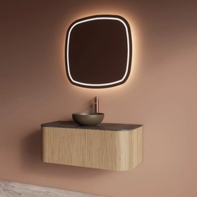 Gliss Design Alluro badmeubel ribbelfront met ronding links/rechts 100cm mist en zwart leisteen toppaneel