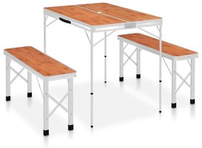 vidaXL Campingtafel inklapbaar met 2 banken aluminium bruin