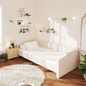 vidaXL Slaapbank met matras en USB stof crèmekleurig 90x200 cm