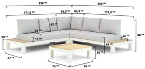 Loungeset 5 personen Aluminium/Teak Wit Lifestyle Garden Furniture Ravalla