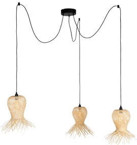 Oosterse buiten hanglamp bamboe 3-lichts IP44 - Carlos