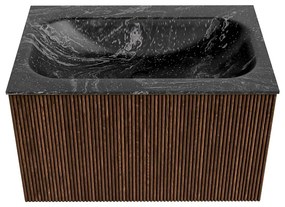 Mondiaz Kurve-dlux 70cm badmeubel walnut met 1 lade en wastafel big small midden 1 kraangat lava