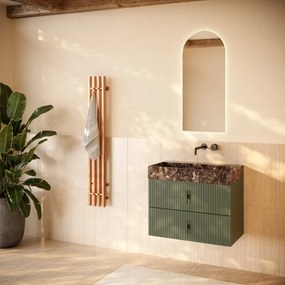 Muebles Murcia badmeubel ribbelfront 80cm legergroen met Dark Emperador wastafel zonder kraangat