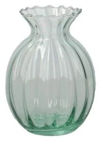 Vaas, ribbels, groen glas, 12 cm