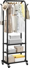 VEVOR Kledingrek op wielen met kledingstang en 3 planken, draagvermogen tot 45 kg, robuust kledingrek van koolstofstaal voor slaapkamer, wasruimte, woonkamer